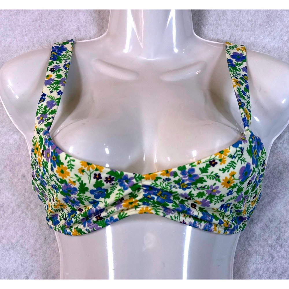 PacSun Swim Eco Floral Bikini Top Small Blue Purple Yellow Ditsy Print Tie Back